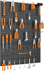 WALMANN Metal Pegboard Panels for Wall Garage Tools Storage Pegboard for Garage, Workbench, Modular Peg Board Tool Organizer Board (Black 12"*24", Pack of 3)