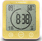 KADAMS Shower Clock Waterproof Bathroom Timer – Digital Wall Clock with Countdown, Magnetic Kitchen Clock with Temperature & Humidity, Suction Cup for Kids Shower Spa Sauna Cook Bath (Yellow)