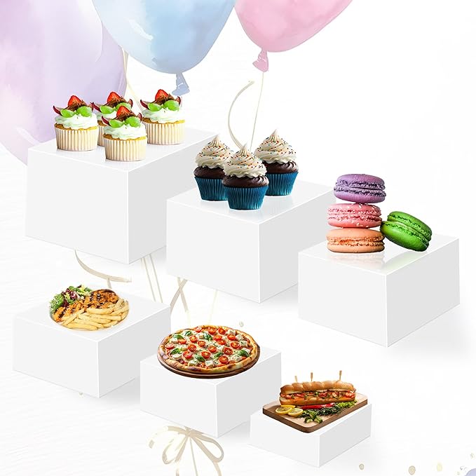 Large Buffet Risers Set of 5, 16"x8"x5" Display Stands, White Acrylic Food Risers for Party, Dessert Table, and Catering, Nesting and Stackable Display Risers