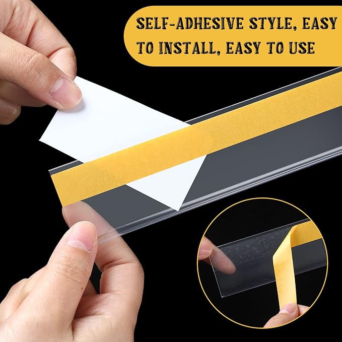 Fainne 25 Pcs Shelf Label Strips 1.5''H x 48 L Self Adhesive Shelf Label Holder Gondola Price Tag Stick on Plastic Clear Ticket Channel for Metal Wood Plastic Rack