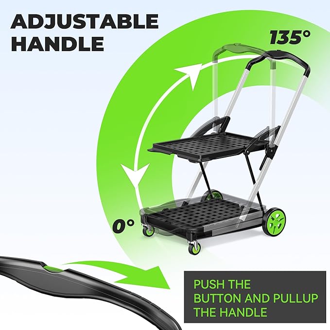 Collapsible Shopping Cart with Wheels, 8-in-1 200LBS Capacity Grocery Cart on Wheels with 2 Storage Crate, Folding Utility Cart for Shopping, Travel, Supermarket, Office, Green