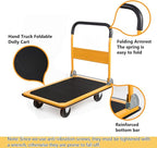 LEADALLWAY Platform Truck Large Size 880lbs Heavy Duty Foldable Push Cart 35.8x24x34.3inches Yellow