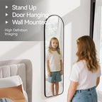 47x14 Mirror Full Length Back Door Hanging or Wall Mounted Aluminum Metal Frame Arch Mirrors for Entryway Bedroom Bathroom Dressing Living Room 47 14 inch Black