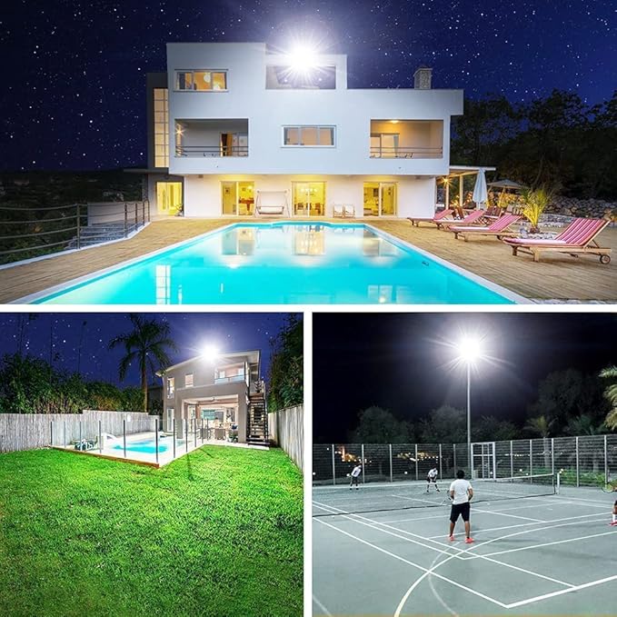 300W LED Flood Light Outdoor,2000W Equivalent 5000K Daylight White Super Bright FloodLight with Plug,43500LM IP66 Waterproof Commercial Lighting for Sports Fields,Counts,Arena,Stadium
