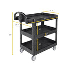 Rubbermaid Commercial Brute 3-Shelf Heavy-Duty Utility/Service Cart, Medium, High Storage, Lipped Shelves, Ergonomic Handle, 600 lb. Capacity, Ideal for Warehouse/Garage/Cleaning/Maintenance/Office