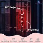 Vertical LED Open Signs for business – Super Bright - UV Printing Pattern, Remote Included - Large Size 14x35'' - Neon Open Sign for Café, Bar, Shop & Business Sign (Red)