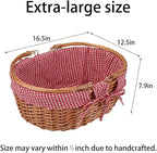 Large Wicker Picnic Basket with Handles,Handle Sturdy Woven Body with Removable and Washable Lining,Outdoor Camping,Gift Packing,Garden Picking, Storage.red