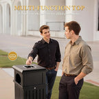 Black Stainless Steel Commercial Trash Can with Locking Lid, Heavy Duty Outdoor/Indoor Waste Container, Perforated Steel Panels, Removable Inner Bucket for Patio, Park, Garden-35.5x15.8x15.8in
