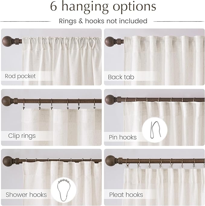 NICETOWN Natural Linen Cream 108 inches Long Curtains, Pleat Tab Privacy Added Curtains & Drapes with Light Filtering Window Treatments for Living Room/Bedroom, W52 x L108, 2 Panels