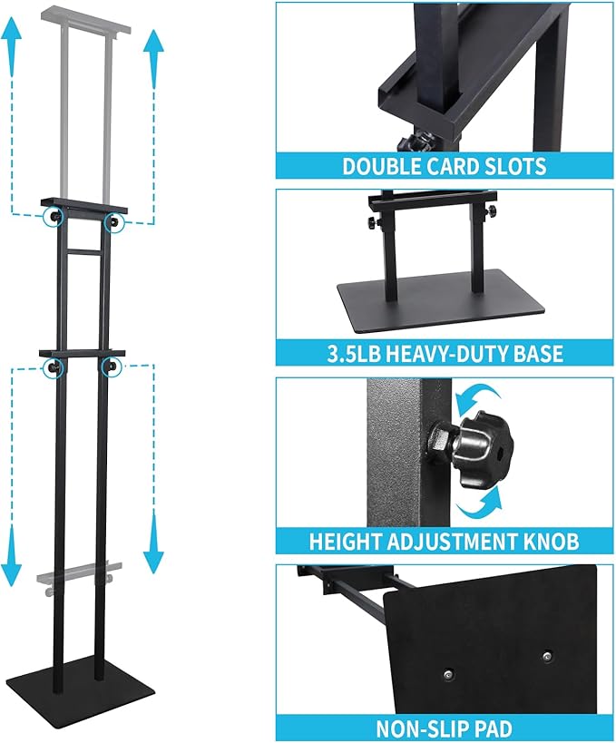 Poster Stand Heavy Duty - 4 Pack Double Sided Poster Board Stand with Base Adjustable Poster Stands for Display Banner Foam Free Standing Pedestal Sign Holder Floor Stand Outdoor Black