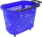 6PCS Shopping Carts,35L Shopping Basket with Wheels and Handle,Portable Plastic Rolling Sho-pping Basket for Retail Store (Blue)