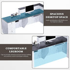 R-Shaped Modern Reception Desk with Counter & Storage - 71"/84" Large Office Front Desk, Salon Checkout Counter with Lockable Cabinets, Shelves & Drawers (Black & White, Right - 71''L x 34''W x 41''H)