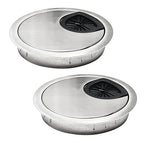 2 Pcs Desk Grommet 2-3/8" / 60 mm, Desk Cord Hole Cover, Cable Grommet Metal Zinc Alloy Materilal, Desk Hole Grommet for Home & Office Pc, Detachable Cable Cord Organizer-Brushed Silver
