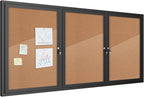Mifuro 70"x34" Enclosed Bulletin Board, Outdoor Lockable Weather-Resistant Aluminum Cork Noticeboard for School & Office, Black Frame w/Cork
