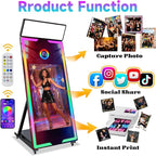 Magic Mirror Photo Booth 65" with 43" Touch Screen Selfie Mirror Photo Booth Machine with Flight Case, Mirror Photo Booth for Event Rental Wedding Party (65-43in White)
