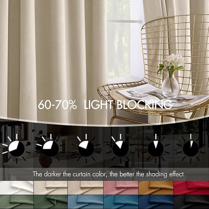 MIULEE Velvet Curtains 84 Inches Long 2 Panels Set for Bedroom, Pinch Pleat Back Tab Luxury Thermal Insulated Living Room Darkening Drapes Pleated Blackout Window Curtains with Hooks, Beige