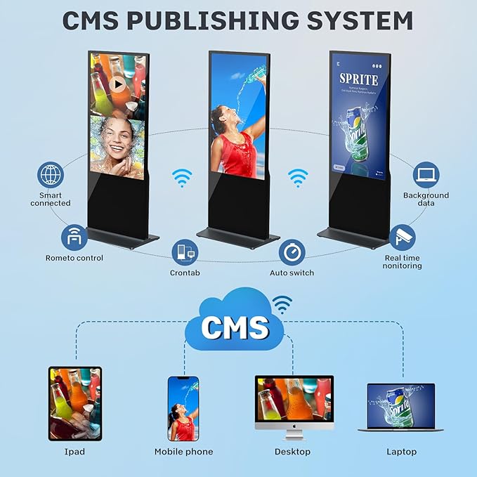 HLEC 55'' Indoor Floor-Standing Digital Signage Interactive Display, 4K NonTouch-Screen Advertising Display LCD Kiosk, Commercial Android Smart System, CMS Software, HDMI/USB Input＆Out/WiFi(4+64G)