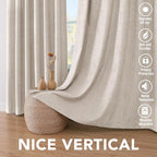 H.VERSAILTEX 72 inch Blackout Curtains, 100% Absolutely Blackout Thermal Insulated Textured Linen Look Curtain Draperies Anti-Rust Grommet Linen Curtains Blackout, 2 Panels, Natural