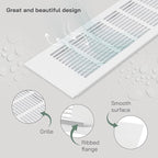 Vent Systems 15.75 x 3.94 (Outer Size) Air Supply Ventilation Grille - White Aluminum Rectangle Intake/Exhaust Door Vent Deflector - HVAC for Home Improvement Floor, Wall Duct Cover