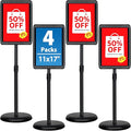 4 Packs 11x17 Inch Sign Stand - Adjustable Floor Standing Sign Holder, Pedestal Poster Stand for Vertical & Horizontal Display, Outdoor & Indoor Use for Business & Store Signage - Black