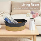 Woven Basket,Small Rope Storage Bin with Handles & Ribbon Bag, Organizer for Shelves Closets,Gift Basket Empty for Birthday,Books,Dog Toys, Black&Jute/2 Pack