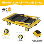 Foldable Push Cart Dolly, Heavy Duty Flat Bed Cart with Wheels & Non-Slip Mat, 360° Mute Wheels for Easy Maneuver, 660lbs, Easy to Assemble – Ideal for Household Tasks, Grocery Delivery, Yellow