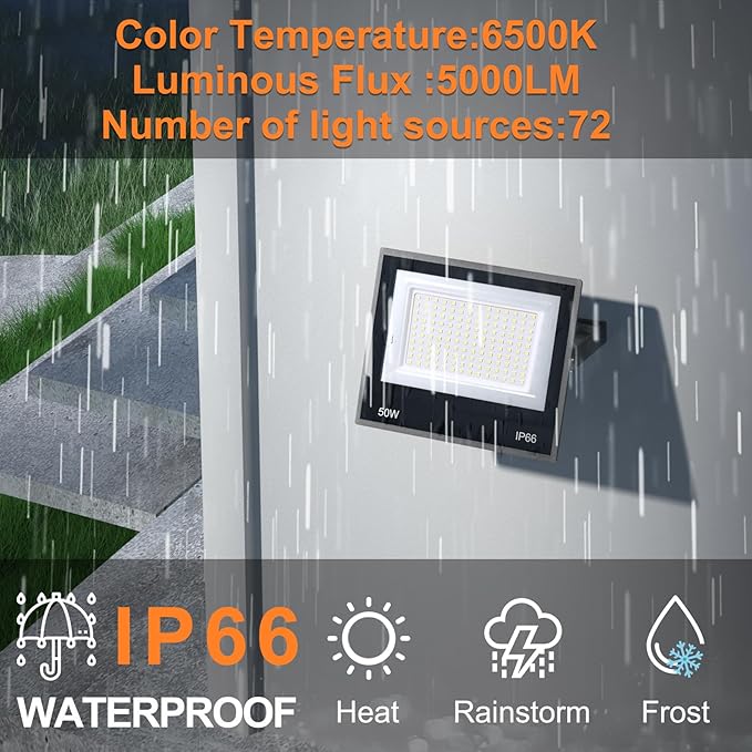XXBSAZ 2 Pack 100W LED Flood Lights Outdoor, 12500LM Plug-in Hardwire Work Light IP66 Waterproof - 6500K Daylight Bright for Yard, Garage, Stadium