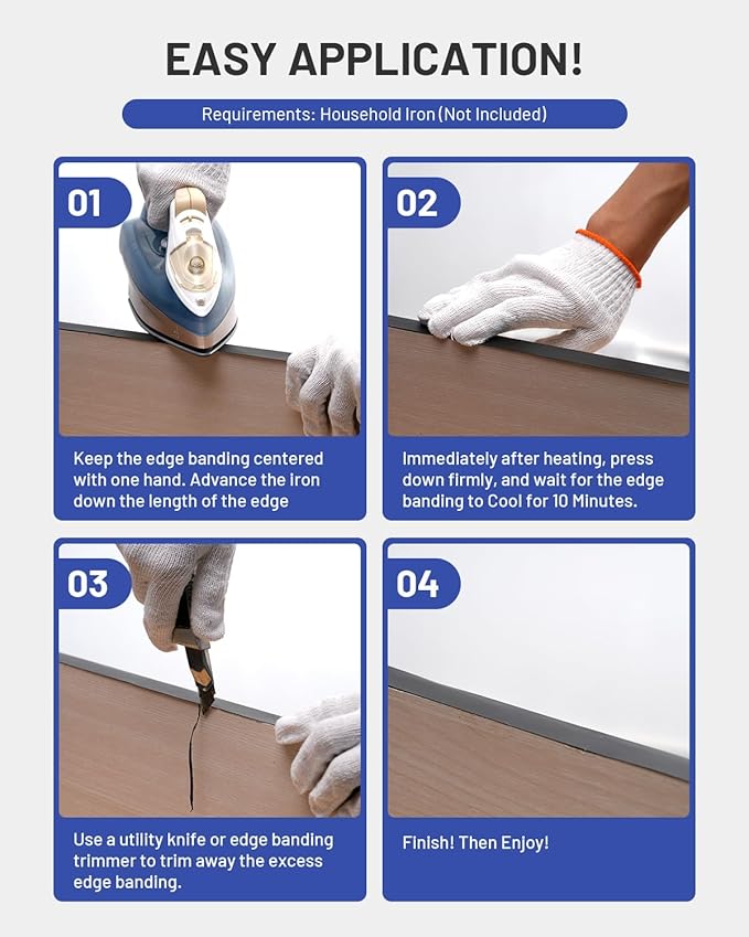 Melamine Edge Banding Black 3/4 inch x 10 ft Veneer Edging Easy Application Iron on Edge Banding Tape for Cabinet Plywood Repairs Furniture Restoration