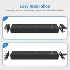 JUNNUJ Heavy Duty 20 Amp Power Strip 4800J, 16 Outlets 12 Gauge Garage Industrial Surge Protector, High Amp 5-15P Adapter Shop 6-20R T-Slot Metal Outlet, 10 FT Extension Cord Commercial for Appliance