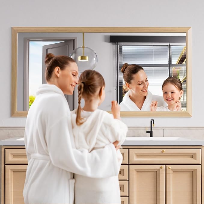 Amorho 72" X36" Bathroom Mirror for Wall, HD Reflection Metal Framed Mirror, Anti-Rust, Hang Horizontally/Vertically, Suitable for Bedroom, Farmhouse, Bathroom, entryway (Oak Wood Grain)