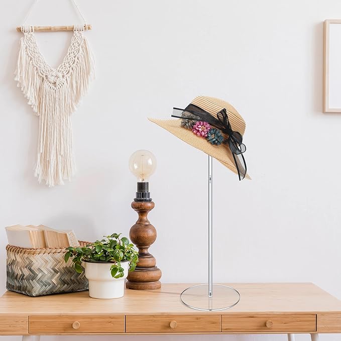 Geetery 8 Pcs Acrylic Hat Stand 12" to 17" Adjustable Clear Wig Display Rack Height Table Hat Holder Pedestal With Round Barbell Base Organizer Acrylic Risers