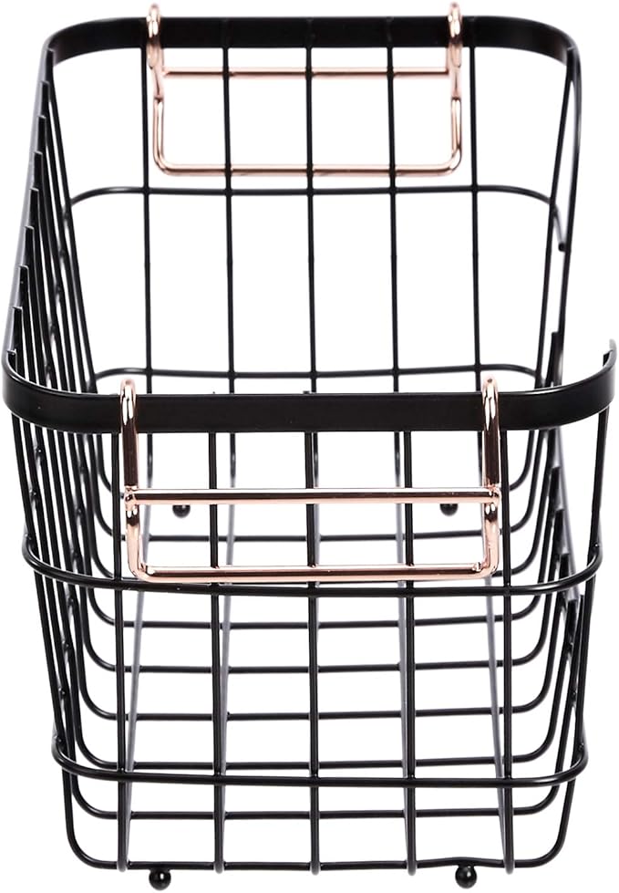 Amazon Basics Stackable Metal Wire Rectangular Storage Basket Set for Kitchen or Bathroom, 2 Count, Black