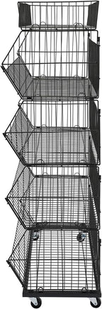 5 Tier Retail Display Rack, Rolling Storage Rack 5 Layers 35.43*16.93*53.54in Metal Display Shelf Fruit Vegetable Snack Basket Storage Supplies for Home Store Market (Black, 90*43*136cm)