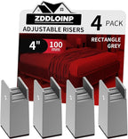 Bed Risers with Adjustable Screw Clamp, Fits Thickness of Furniture Frame from 0 to 1.5 Inch, Elevation in Heights 4" Heavy Duty Risers for Table Cabinet Dresser Support up to 5000lbs (4Pack, Grey)