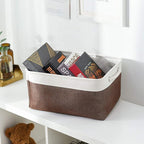 Large Storage Baskets for Shelves, Fabric Baskets for Organizing, Collapsible Storage Bins for Closet, Nursery, Clothes, Home & Office [3-Pack, White&Brown]