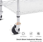 3 Tier Rolling Kitchen Cart with Wood Tabletop, Kitchen Island Carts with Wheels & Slider Shelf, Microwave Cart on Wheels, Coffee Cart with Hooks, 35.4" L*18.1" W*31.9" H，Wood+Chrome
