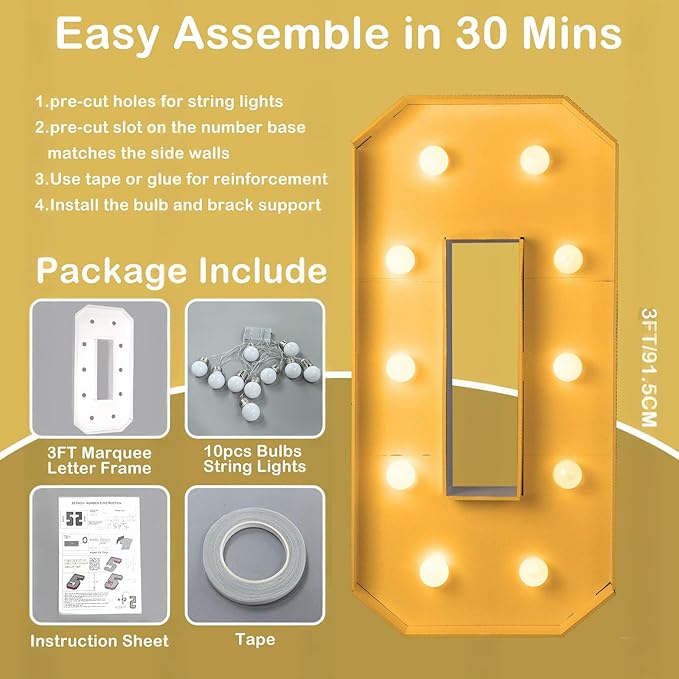 3FT/36 Inch Marquee Light up letters with Warm Lights,White Marquee letter A-Z for Birthday Party Large Mosaic Frame Letter Cardboard Pre-Cut Foam Board Sign Diy Decorations Anniversary (G)