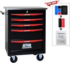 5-Drawer Heavy-Duty Rolling Steel Tool Cart with Handle&Wheels, Metal Storage Organizer Cabinet, Tool Chest for Efficient Tool Storage in Garage, Warehouse, Workshop, Repair Shop, Black&RED