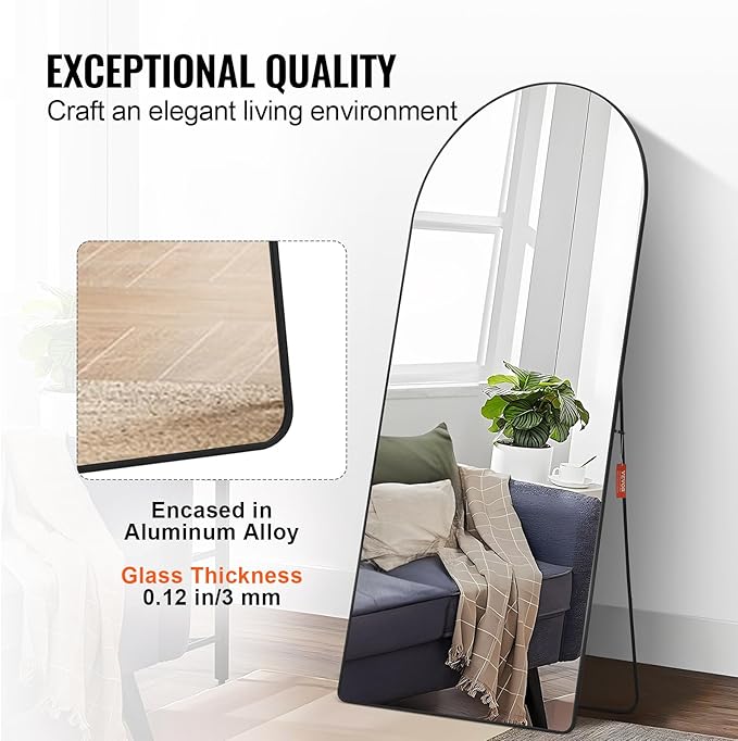VEVOR Full Length Mirror, 71'' x 32'' Large Black Arched Floor Mirror with Stand Aluminum Alloy Frame, Free Leaning Hanging Wall Mounted, Full Body Mirror for Bedroom Living Room