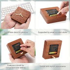 Wooden Table Clock on Stand, Decorative Battery Operated Desk and Shelf Clock, Silent Non-Ticking Desktop Clock for Office, Living Room or Bedroom Decor, Square Shape, Sapele Wood