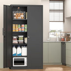 72" H Metal Garage Cabinet,Metal Lockable Storage Cabinet with 2 Doors, Locking Tall Garage Storage Cabinets with Adjustable Shelves,Tool Cabinets for Home Office,Gym,School (Black)
