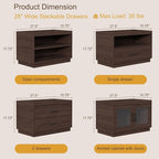 Stackable Storage 2-Shelf, 28" Wide Storage Bins with Open Compartment for Closet Organizers, Wood Stackable Closet Organizer Modern Large Stackable Storage Units for Living Room Hallway, Brown