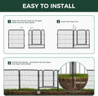 FXW Garden Fence Outdoor for The Yard – 24in(H) x 11.4ft(L) Heavy Duty Metal Animal Barrier for Dog and Rabbit, Decorative Dog Fence, 6 Panels, Black