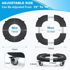 Trash Can Dolly Wheels, Adjustable 15-19 Inch Round Roller with Locking Wheels 440 LBS Heavy Duty Drum Cart Multi Function Rolling Dollies Stand Plant Caddy, Black