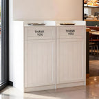 Restaurant Trash Can Cabinet Double 40 Gallon, Wooden Commercial Trash Can with Tray Holder, Large Garbage Cabinet for Restaurant Cafeteria Office, White