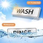 Faittoo Wash Rinse Sanitize Sink Labels Signs with Employees Must Wash Hands Sign, (4 Pack) 9" x 3" Rust Free Brushed Aluminum Sign, Self-adhesive, for Restaurant, Hotel, Rest Stops, Company