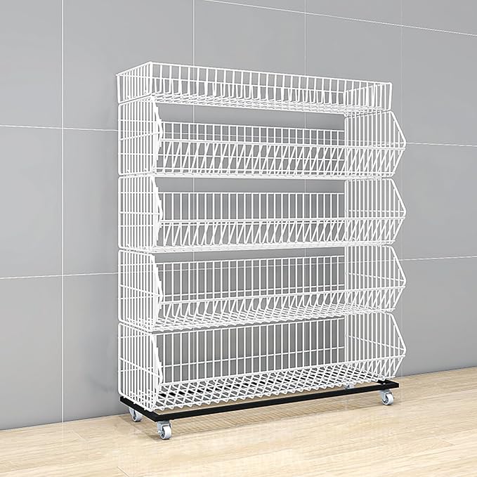 5-Tier Slanted Rolling Retail Display Rack with Locking Wheels | Heavy-Duty Metal Snack & Chip Display Stand for Grocery Stores, Supermarkets, Bakery | Space-Saving Store Organization Shelf