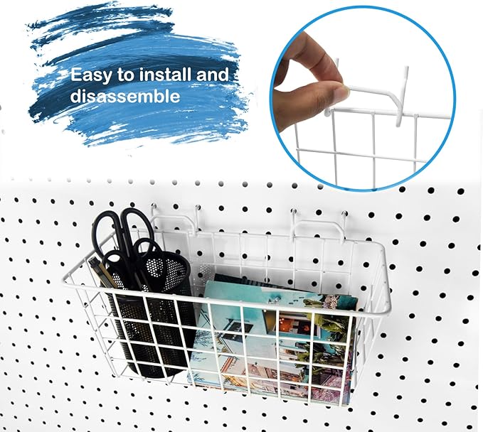 G.CORE 2 Pack Pegboard Baskets, Metal Shelves Hooks to 1/8" 1/4" Peg Boards, Peg Board Baskets Bins Set - Organize Tools Workbench Accessories Garage Storage Wall Mount Organizer Attachments (Medium)