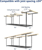 FLEXIMOUNTS 2x8 Garage Storage Rack, Adjustable Overhead Storage Organization System, Heavy Duty Metal Ceiling Rack, 400lbs Weight Capacity, Black, Classic Series