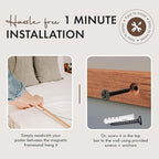Travelization Magnetic Poster Hanger 30” Poster Frame with Strong Magnets, Complete Hanging Kit for Posters, Art, Maps, and More, Fits 30x20, 30x30, 30x40, and 30x48, Teak Wood